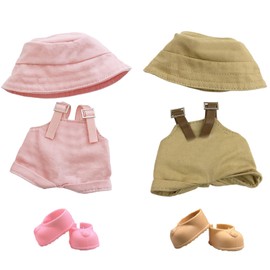 2 Set Doll Clothes for 17cm Plush Dolls, Include 2 Leggings 2 Fisherman's hat 2 Pair of Shoes for Dolls Premium Outfit, Birthday Holiday Present for Adults Girls Kids（No Doll）Pink Brown