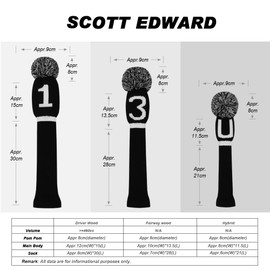 Scott Edward Knitting Golf Club Headcovers, Set of 5 Golf Club Headgear Driver Wood 1 Fairway Wood 2 and Hybrid Wood 2 with Rotating Club Number Tags