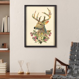 Empire Art Direct Mrs. Deer Dimensional Collage Handmade by Alex Zeng Framed Graphic Wall Art Ready to Hang, 33" x 25" x 1.4"