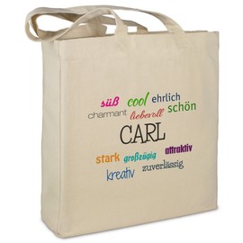 Fabric Bag with Name Carl - Positive Features Motif - Beige - Fabric Bag, Jute Bag, Shopping Bag, Bag