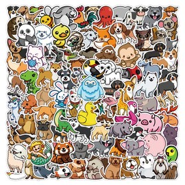 100 Packs Zoo Animal Stickers Water Bottles Laptop Phone Motorcycle Computer Guitar Skateboard Hydroflasks Animal Mixed Vinyl Sticker Waterproof Aesthetic Trendy Decals for Teens Girls Adults