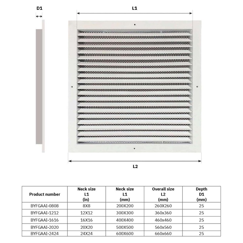 AirTech-UK Aluminum Return Air Grille Fixed Louvre White Powder Coated