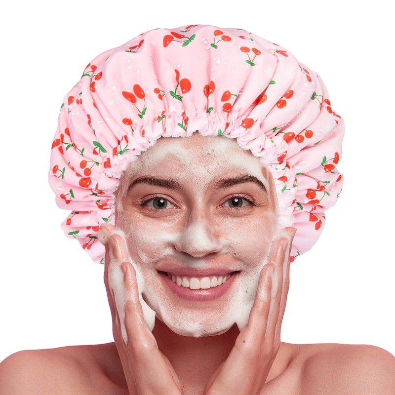 Shower Cap for Women Terry Lined Bath Cap Large Reusable