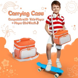 Travel Bag Compatible with Yoto Player (3rd Generation), Card Holder Holds up to 30 Cards with Shoulder Strap, Travel Bag for Bluetooth Audio Speaker and Headphone Accessories (Orange)