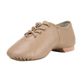 EU and US in Stock Supple Leather Traditional  Oxford Lace up Unisex Jazz Shoe for Women and Men's Dance ShoesShoe Size: 6.5, Color: Brown