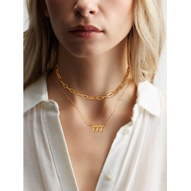 Paperclip Chain Necklace Gold Layered Necklaces for Women Trendy Angel Number 777 Choker Link Boho Jewelry