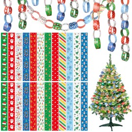 PLULON 360 Pcs Christmas Paper Chains Strips Festive Craft Paper Decorations 12 Styles Paper Chains for Home Christmas Party or Classroom Decorations