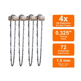 SECURA 4 Saw Chains + Blade Compatible with Powermat PM-4HP49 Chainsaw with 45 cm 0.325 72TG 1.5 mm