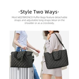 WESTBRONCO Tote Bag for Women with Zipper Large Puffer Quilted Tote Bags with Trolley Sleeve for Travel Gym Work