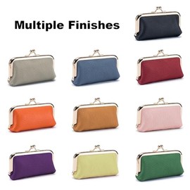 Monedero vintage Kiss Lock para mujer, billetera pequeña de cuero genuino con cierre de hebilla y soporte compacto para cambio, Verde, Minimalista | G