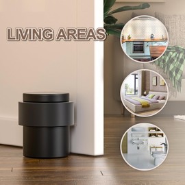 SANATO 10Pcs Black Door Stopper Floor Mounted with Black Rubber, Cylindrical 304 Stainless Steel Made