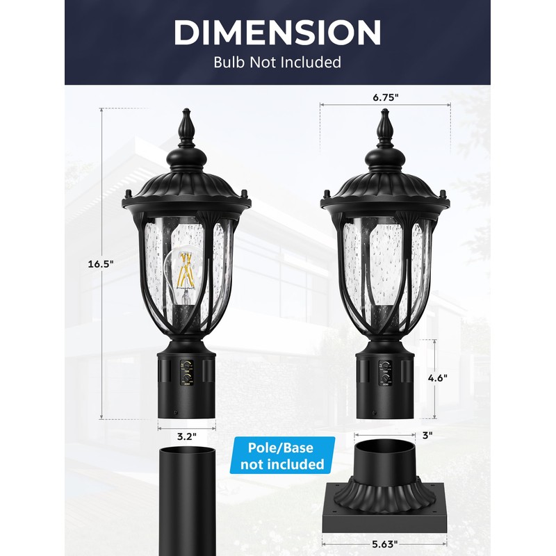 Lotsky Outdoor Post Lights 16.5'', Motion Sensor Lamp Pole Light