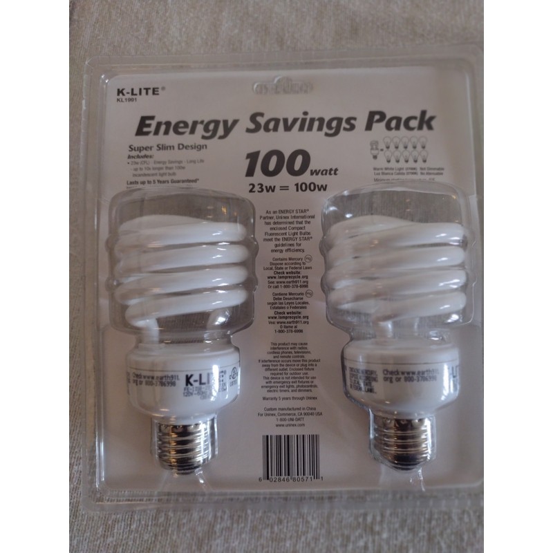 K-lite 100W Equivalent. 4 PACK 2700K Energy Saving Light Bulbs