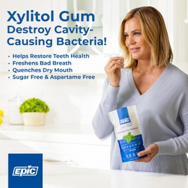 Epic 100% Xylitol Bubblegum Chewing Gum - Sugar Free, Aspartame Free Dental Gum - Supports Oral Health & Fresh Breath - 50 Pieces