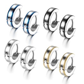 Cupimatch 4 Pairs Stainless Steel Men's Women's Hoop Earrings Set, Allergy Free Stud Earrings, Silver Black Gold, Stainless Steel