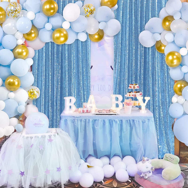 Baby Blue Sequin Backdrop Curtains 2 Pieces 2ftx8ft Glitter Baby
