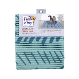 Fresh Kitty Durable XL Jumbo Foam Litter Mat – Phthalate and BPA Free, Water Resistant, Traps Litter from Box, Scatter Control, Easy Clean Mats – Blue Dash 40" x 25"