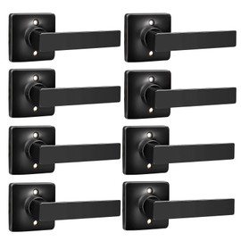 GOBEKOR 8 Pack Dummy Door Handles Matte Black Single Dummy Door Levers Square Lever Door Handles for Closet Keyless Interior Door Handles