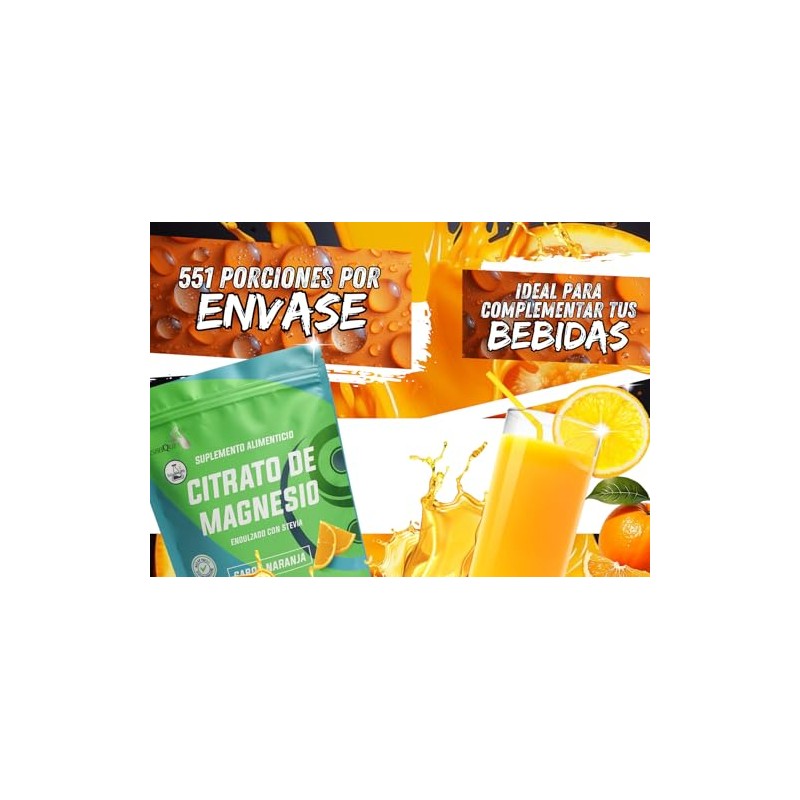 IsaaQuim Citrato de Magnesio en Polvo Sabor Naranja con Stevia