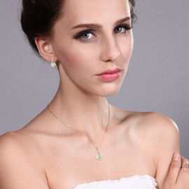 Gem Stone King 1.89 Ct Cabochon Simulated Opal 18K Yellow Gold Plated Silver Diamond Pendant and Earrings Jewelry Set