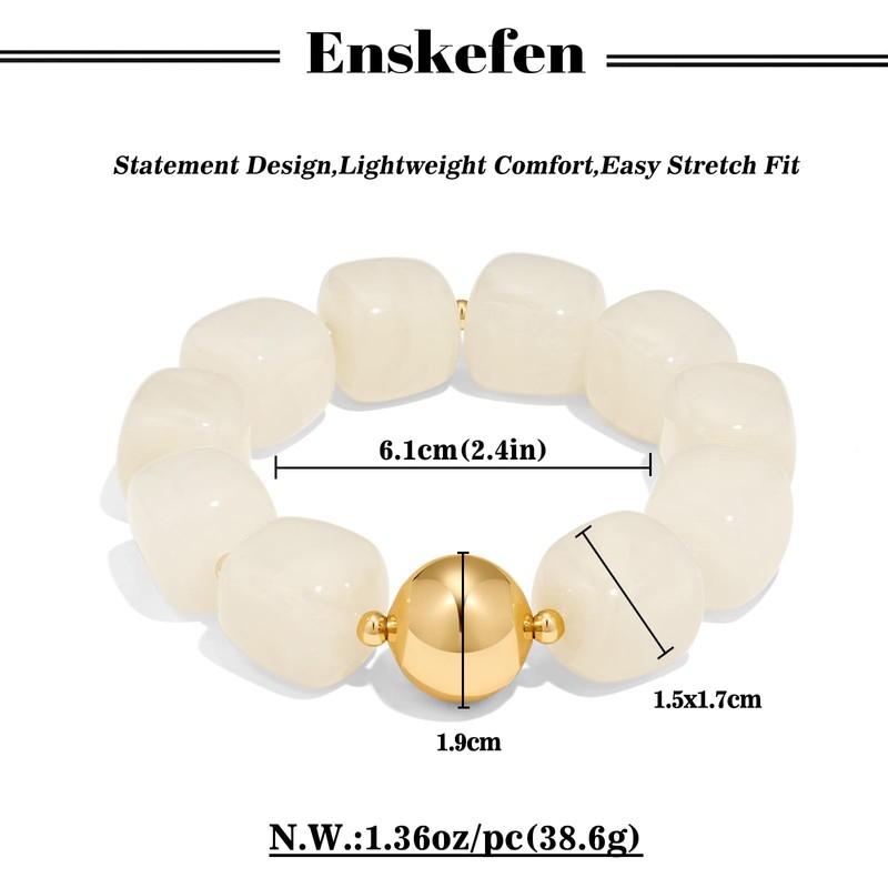ENSKEFEN Cream White Chunky Beaded Bracelet for Women Bold Big
