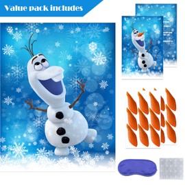 ROCWOHO ROCWOHO Froze Christmas Party Pin The Nose On The Olaf Game, Kids Olaf Pin Game With Reusable Stickers, Birthday Shower Party Supplies, Activities