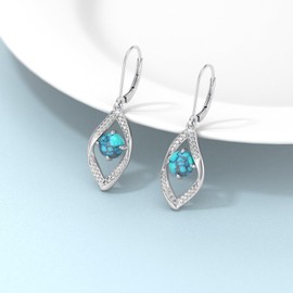 PYTALI Women's Turquoise Drop Earrings Sterling Silver Round Natural Turquoise Dangle Earrings With Moissanite Ladies Cocktail Party Jewelry Birthday Valentine's Day Christmas Day Gift