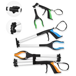 3 Pack 19/32/43'' Foldable Lightweight Pickup Stick, Heavy Duty Strong Grip Magnetic Tip Trash Picker, Rotating Claw Reacher Grabber Tool for Gravida Elderly Wheelchair Handicap Reaching Mobility Aids