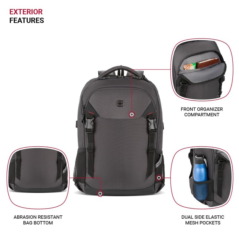 SwissGear Civic Pro Laptop Backpack, Grey, 18"x13.25"x7"