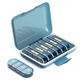 Joinice Tablettenbox 7 Tage 4 Fächer, Morgens Mittags Abends, Feuchtigkeitsbeständig, Pillendose 7 Tage Große Fächer für Medikamente, Fischöl, Vitamine, Nahrungsergänzungsmittel (4x7 Blau)
