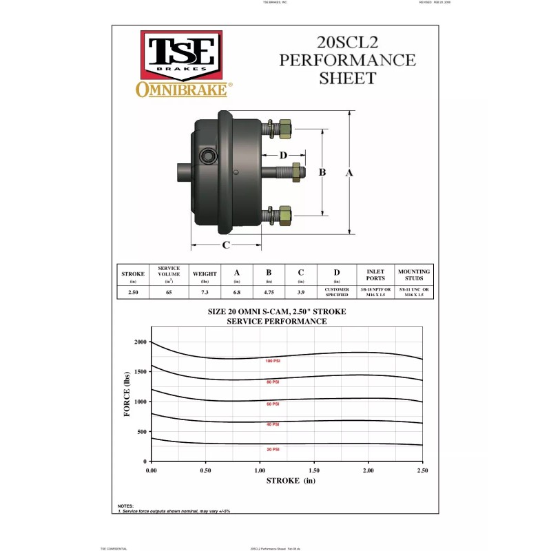 TSE Air Brake Service Chamber Actuator Type 20 2 1/2"