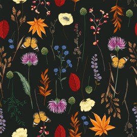 VEELIKE 17.7''x354'' Dark Fall Floral Peel and Stick Wallpaper Vintage Black Botanical Wallpaper Prepasted Removable Floral Wallpaper for Bedroom Bathroom Floral Contact Paper for Walls Cabinets Shelf