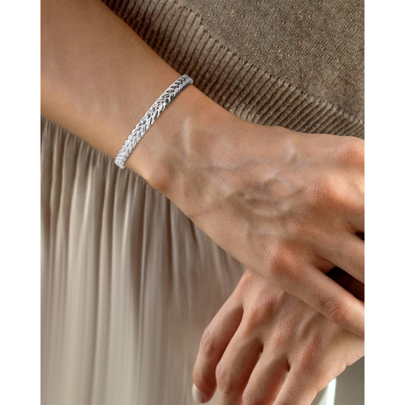 Desnuage Wheat Silver Cuff Bangle for Women Adjustable Silver Bracelet