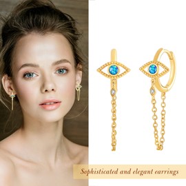 JIANGYUE Evil Eye Earrings Plated Hoop Earrings for Women with Zirconia Evil Eye Earrings Women's Tassel Earrings Hoop Earrings for Women, Copper, Zircon