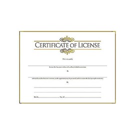 Certificate-License-Minister w/Gold Embossing (Pk/6)