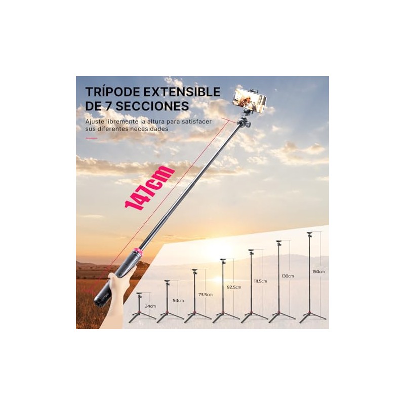 ULANZI MT-44 - Trípode Extensible para Teléfono, 59 Pulgadas, 360°
