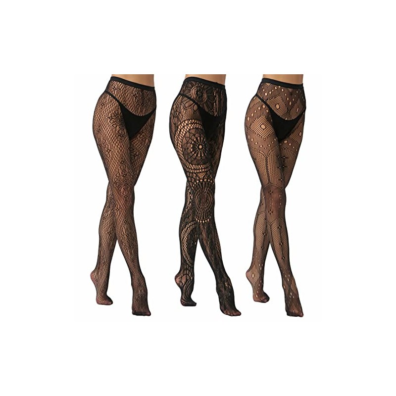 EVERSWE High Waist Fishnet Tights, Thigh High Suspender Stockings (AST3P-A,