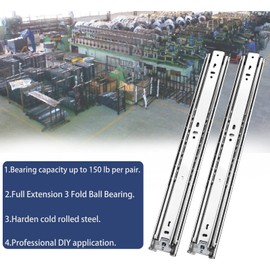 VIVEGO 1 Pair 20 Inch 100 Lb Capacity Heavy Duty Drawer Slides(with Stainless Screws),Side Mount Undermount Full Extension 3 Fold Ball Bearing Stainless Steel Furniture Hardware Drawer Rails