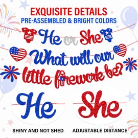 4th of July Gender Reveal Baby Shower Banner Independence Day Patriotic Theme Red White Blue What Will Our Little Baby Be Decoration for Baby Shower Gender Reveal Party Supplies