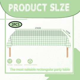 2pcs Sage Green White Checkered Table Cloth Party, 137*274cm Plastic Table Cloth Wipe Clean,Gingham Pvc TableCloth Rectangular Waterproof Plaid Table Cover for Birthday Wedding Baby Shower Party