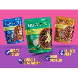 Fillo's Ready to Eat Beans & Lentils Variety Pack | Black Beans, Lentils, & Pink Beans | Gluten-Free, Preservative-Free, Microwavable Meals, Non-GMO, Vegan, Plant Protein, 10 oz Pk of 6