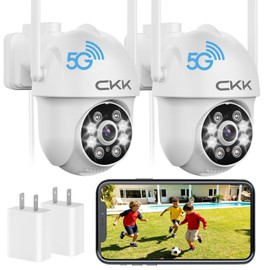CKK 2K Security Cameras Outdoor 2Pack, 2.4G/5G Wireless Home Security Cameras, 360 PTZ, PIR Motion Detection, Color Night Vision, 2-Way Talk, Waterproof, Audible & Floodlight Alarm, Works with Alexa