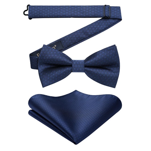 Enlision Men's Pre-tied Bow Tie Navy Blue Bowtie and Pocket