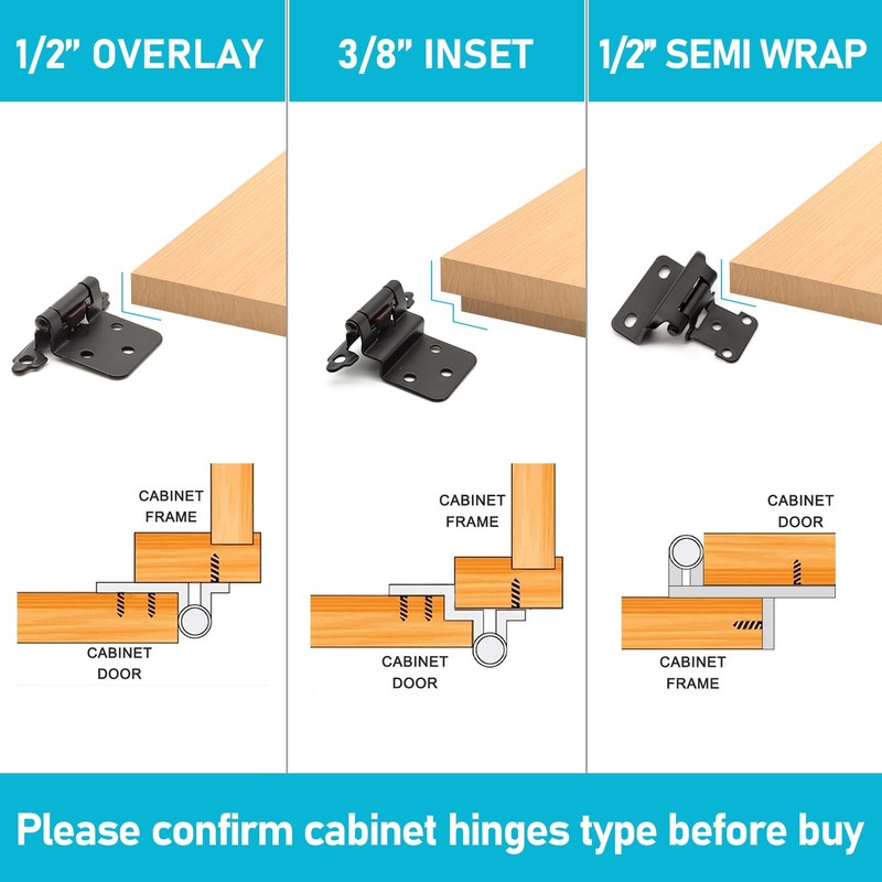 50 Pack (25 Pairs) 3/8" Inset Matte Black Cabinet Hinge,Self