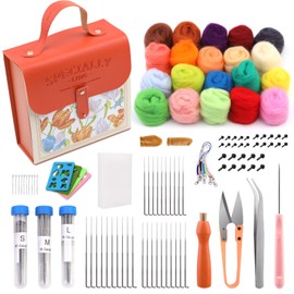 Qzma Needle Felting Kit, Wool Roving 20 Colors Set, Needle Felting Starter Kit Felt Molds with Portable Storage Box for DIY Craft Home Decoration Gift
