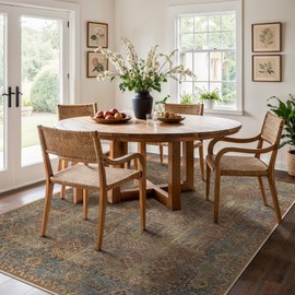 GENIMO 6x9 Area Rugs for Living Room, Machine Washable Rug Non Slip, Boho Vintage Distressed Chenille Print Carpet, Low Pile Thin Lightweight Rugs for Bedroom, Dining Room, Home, Office, Brown