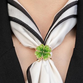 IMINI Green Four Leaf Clover Silk Scarf Ring Scarf Clip for Women Brooch Wedding Party Cubic Zirconia Clover Scarf Buckle Scarves Buckle Holder Finger Ring Band Decoration Accessories Jewelry, Copper,