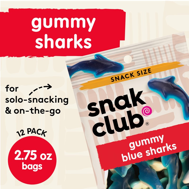 Snak Club Gummy Sharks Candy, Blue Raspberry Fruit Flavored Candy