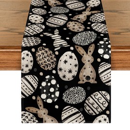 Artoid Mode Black Rabbit Easter Eggs Easter Table Runner Spring Kitchen Table Decoration Indoor Holiday Party Decor 40 x 140 cm