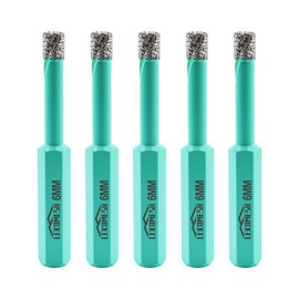 LEKOMESH Diamond Core Drill Bits Tile Hole Saw Cutter 6MM 5pcs HEX Shank Dry Drilling for Porcelain Ceramic Tile Granite Marble Stone Vacuum Brazed Diamond Drill Bits
